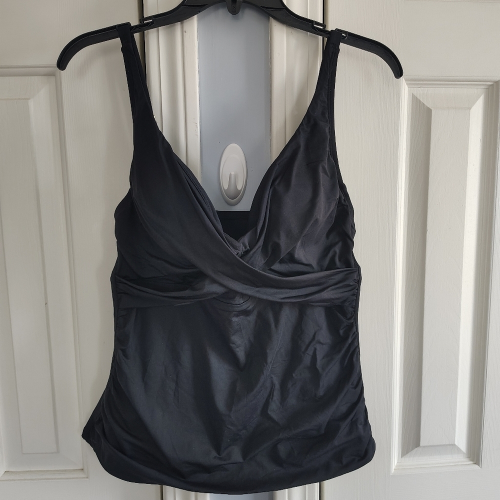 Catalina Women's Black Ruched Side Underwire Plunge Tankini Swim Top L